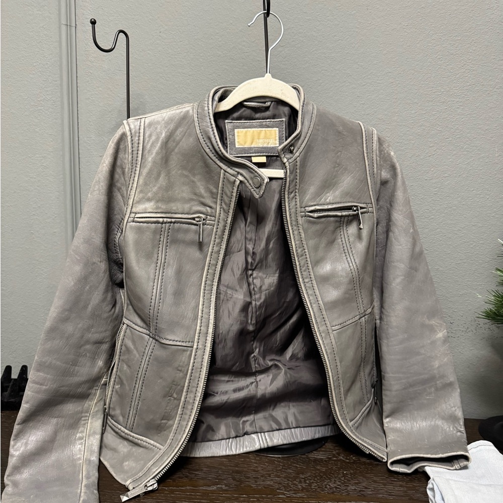 Michael Kors Gray Leather Jacket